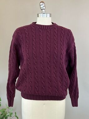 Vintage 90s J. Crew Cable Knit 100% Cotton Crewneck Sweater Sz Small